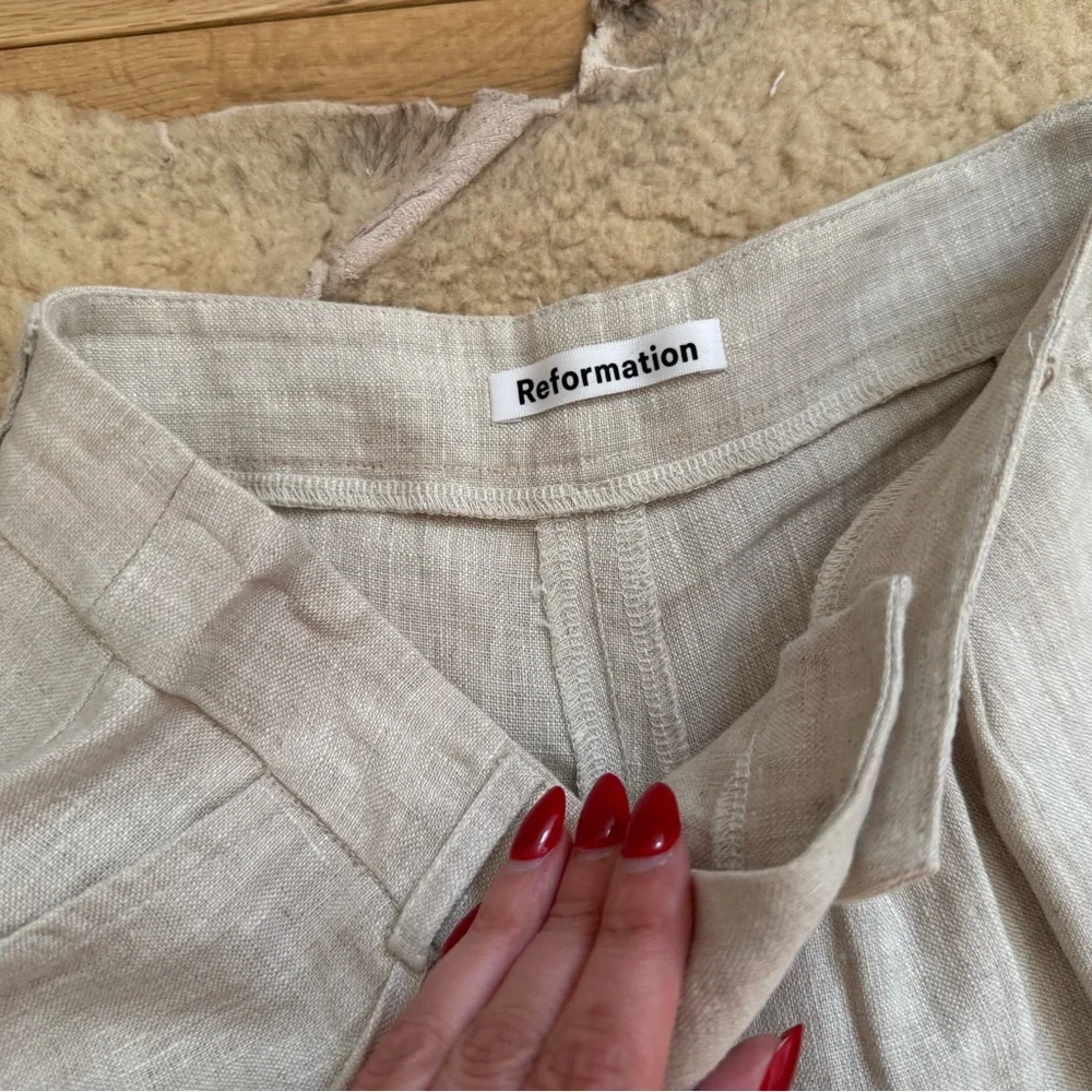 Reformation Nude Tan Linen Pants